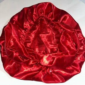 Red Satin Hair Bonnet with straps
